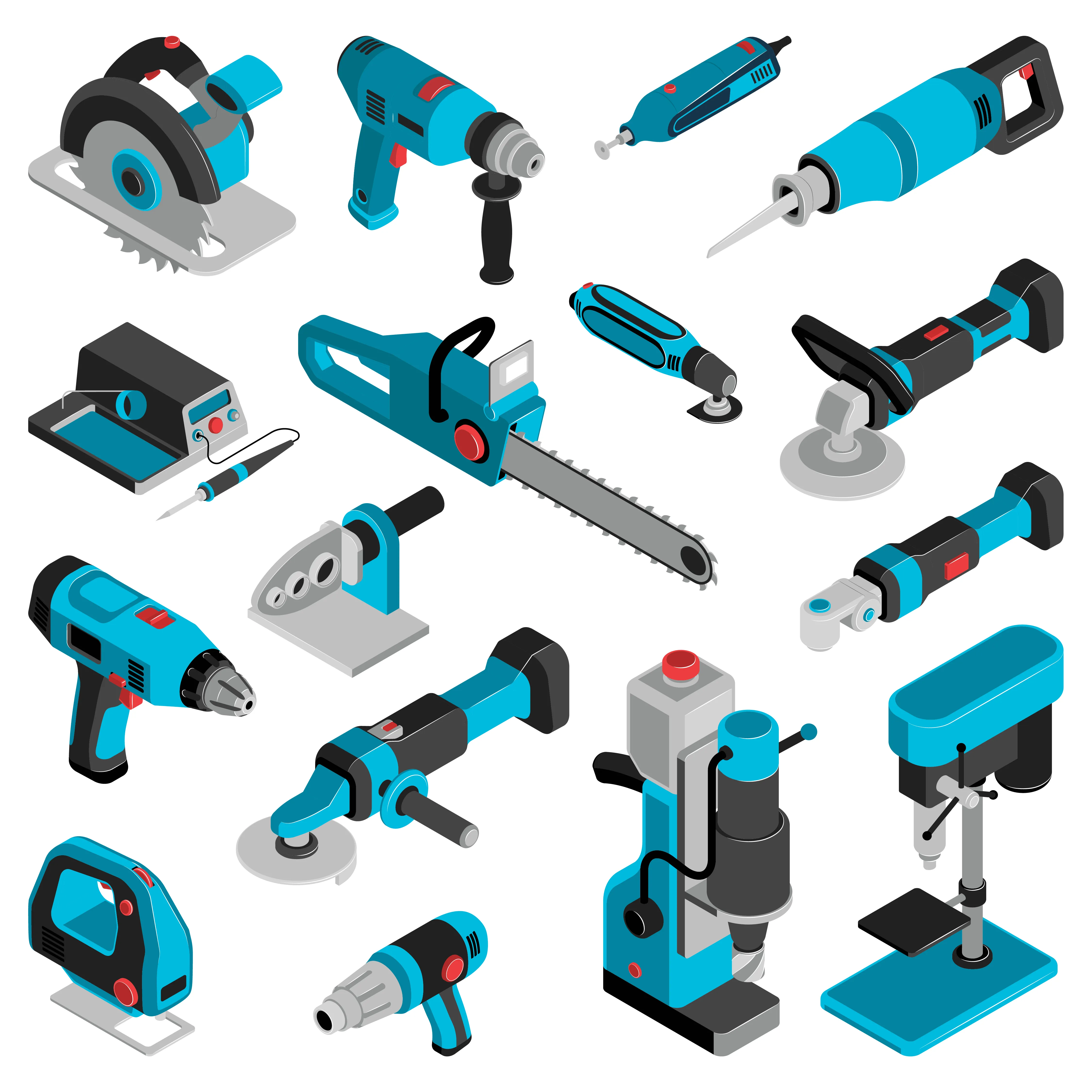 Collection of industrial power tools and workshop equipment